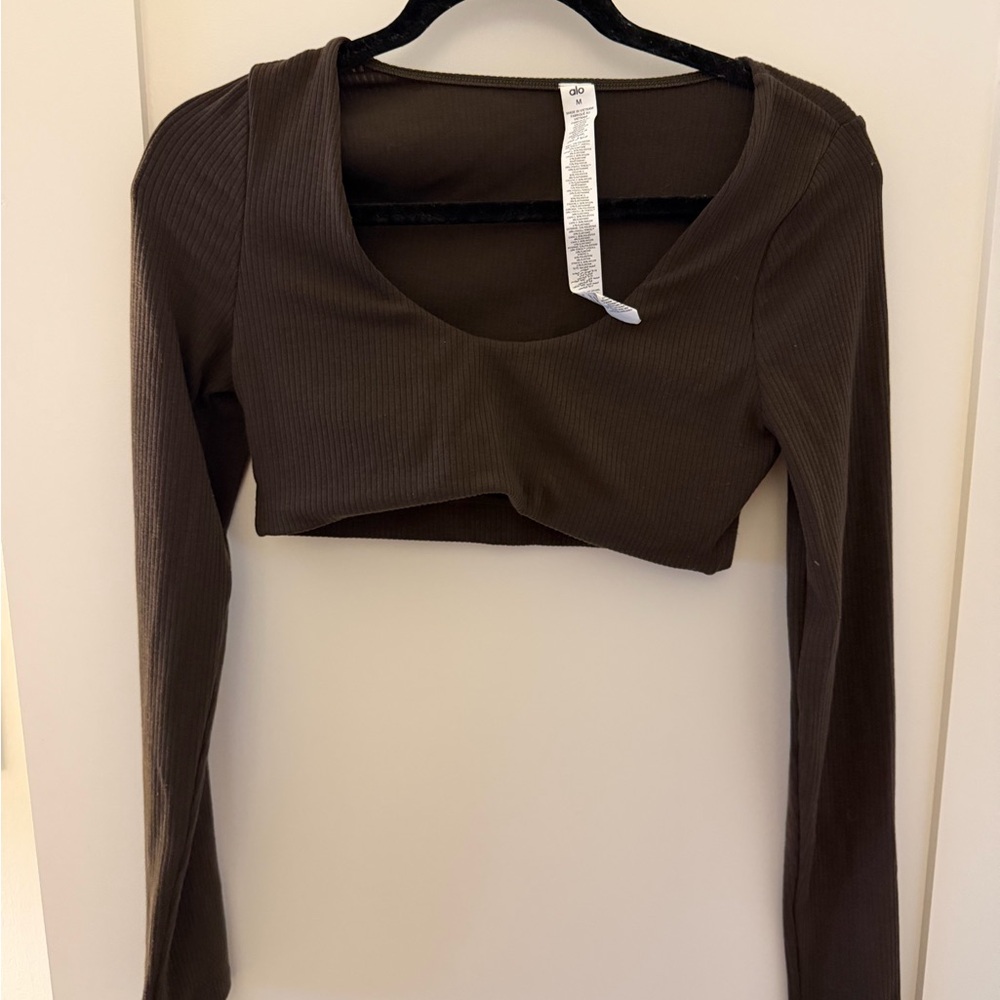 ALO Yoga Brown Long Sleeve Crop Top